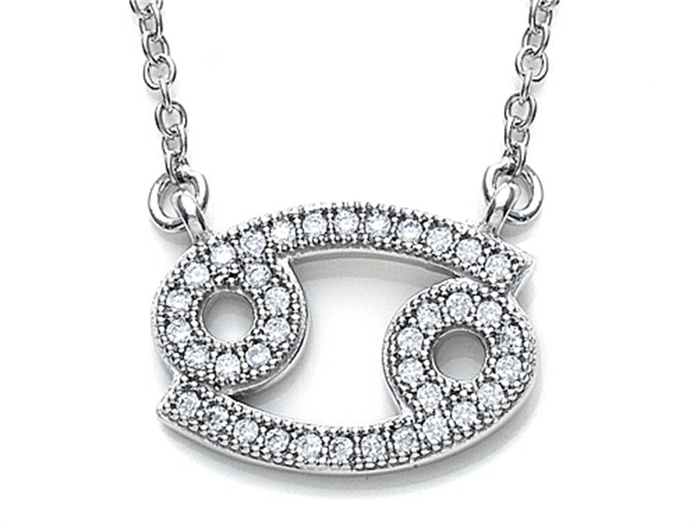 Zoe R™ Sterling Silver Micro Pave Hand Set Cubic Zirconia (CZ) Cancer Zodiac Pendant Necklace On 18 Inch Adjustable Chai