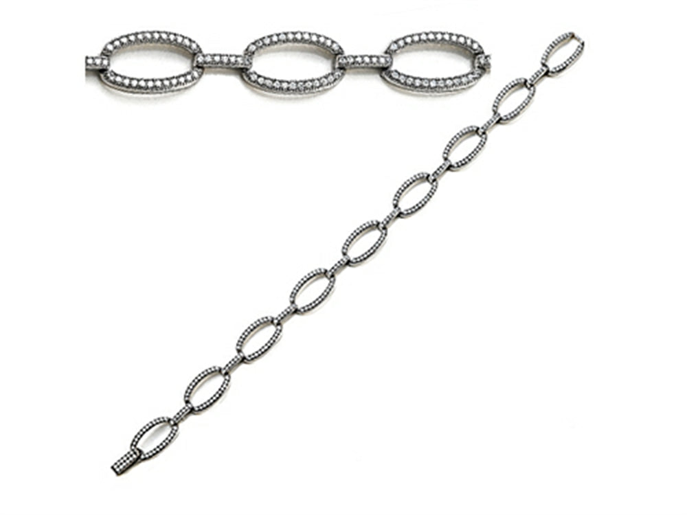 Zoe R™ Sterling Silver Micro Pave Hand Set  Oval Links Cubic Zirconia (CZ) Bracelet