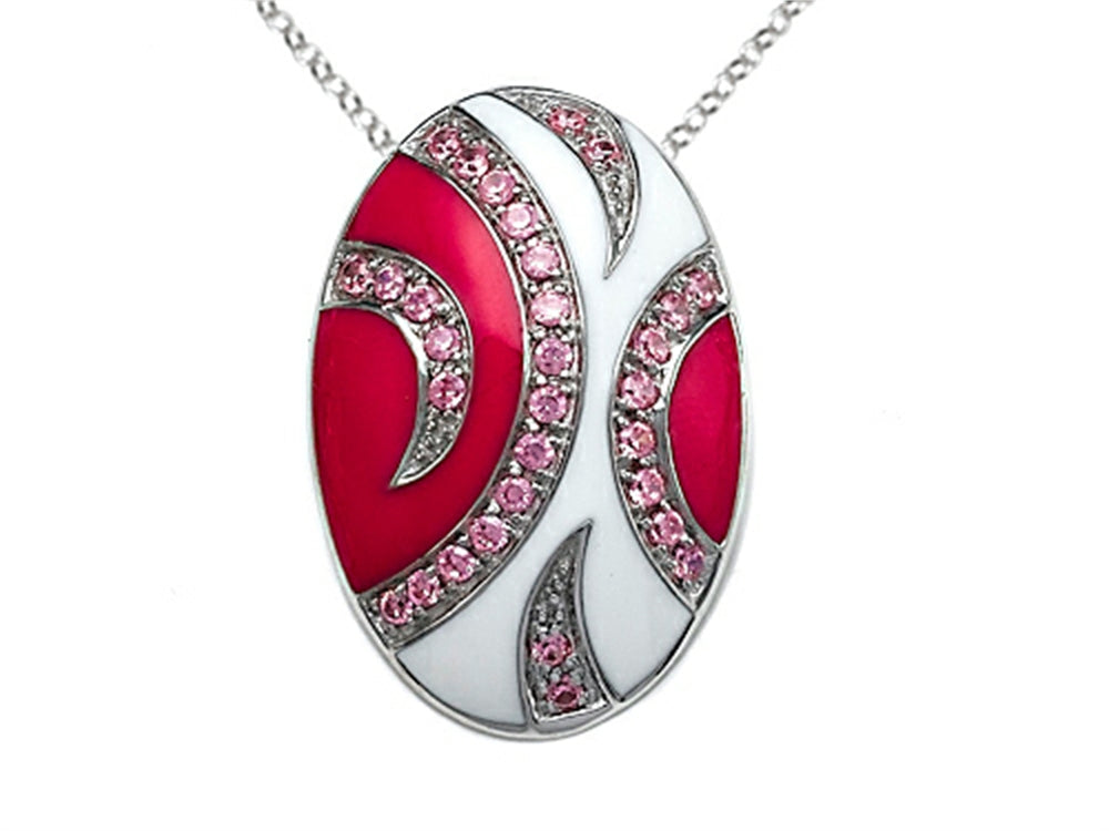 Finejewelers Pink and White Enamel Sterling Silver Pendant Necklace with Pink CZ's