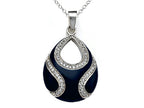 Finejewelers Blue Enamel Sterling Silver Pendant Necklace with White CZ's