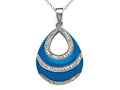 Finejewelers Blue Enamel Sterling Silver Pendant Necklace with White CZ's