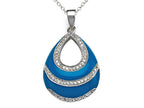 Finejewelers Blue Enamel Sterling Silver Pendant Necklace with White CZ's