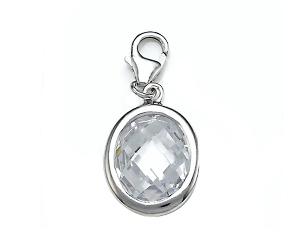 Finejewelers April Simulated Birth Month Small Oval Shape Charm for Charm Braclelet or Smartphone w/ Plug