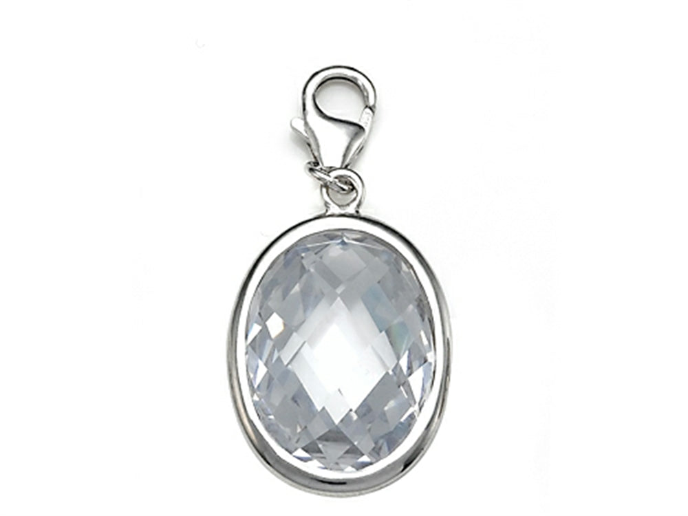 Finejewelers April Simulated Birth Month Large Oval Shape Charm for Charm Braclelet