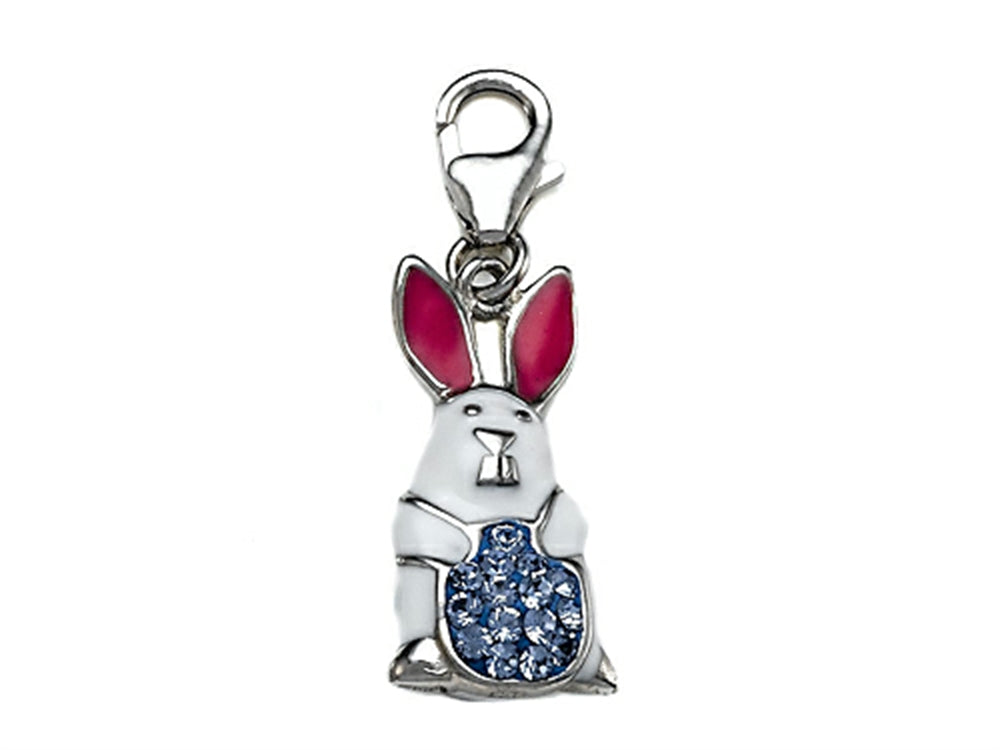 Finejewelers White, Blue and Pink Enamel BunnyRabbit Charm with Blue CZ's for Charm Braclelet