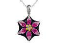 Finejewelers Black, Pink, and Yellow Enamel Sterling Silver Pendant Necklace with Pink CZ's