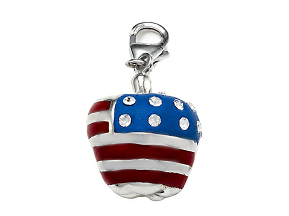 Finejewelers Red, White, and Blue Enamel Apple Charm with White CZ's for Charm Braclelet or Smartphone using our Smartph