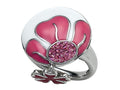 Finejewelers Pink and White Enamel Sterling Silver Ring with Pink CZ's and a Dangling Clover Charm