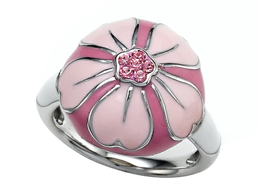 Finejewelers Pink Enamel Sterling Silver Ring with Pink CZ's