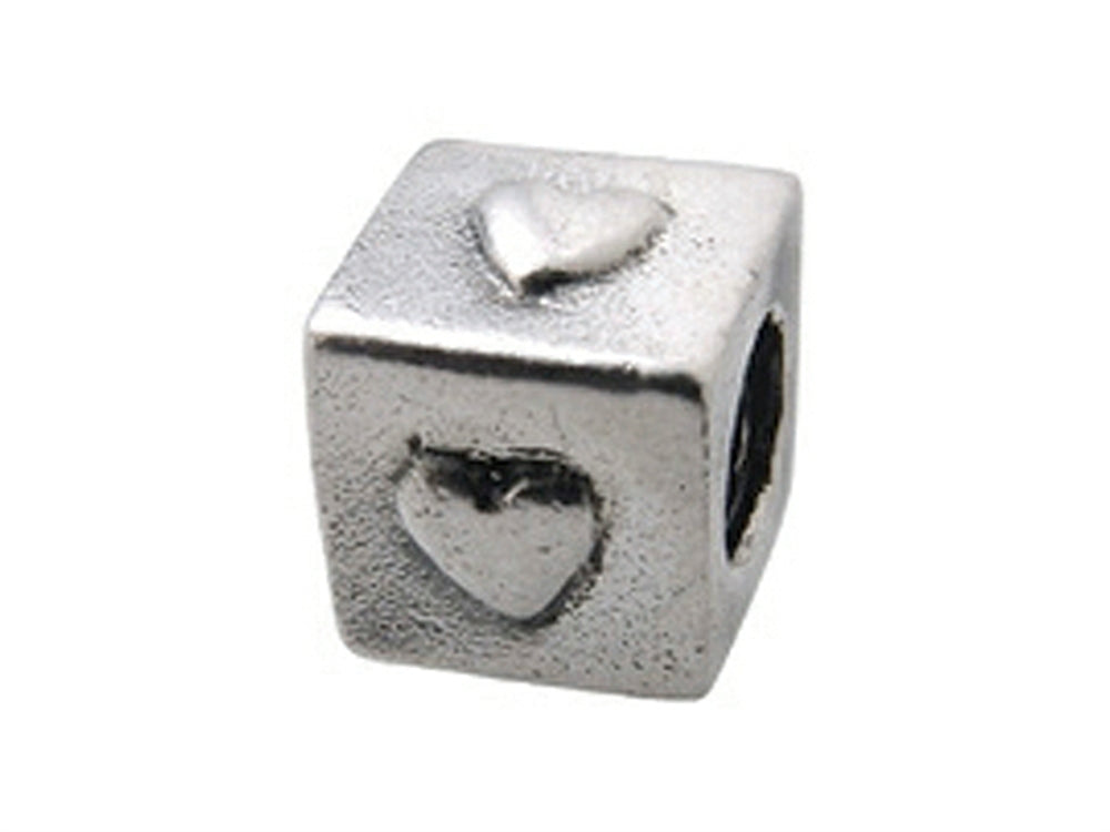 Zable™ Sterling Silver Block with Hearts Bead / Charm
