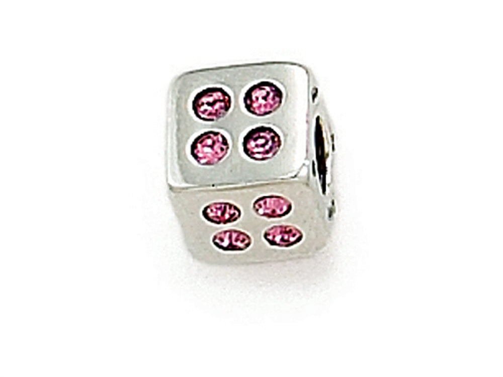 Zable™ Sterling Silver Cube with Pink Stones Bead / Charm