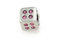 Zable™ Sterling Silver Cube with Pink Stones Bead / Charm