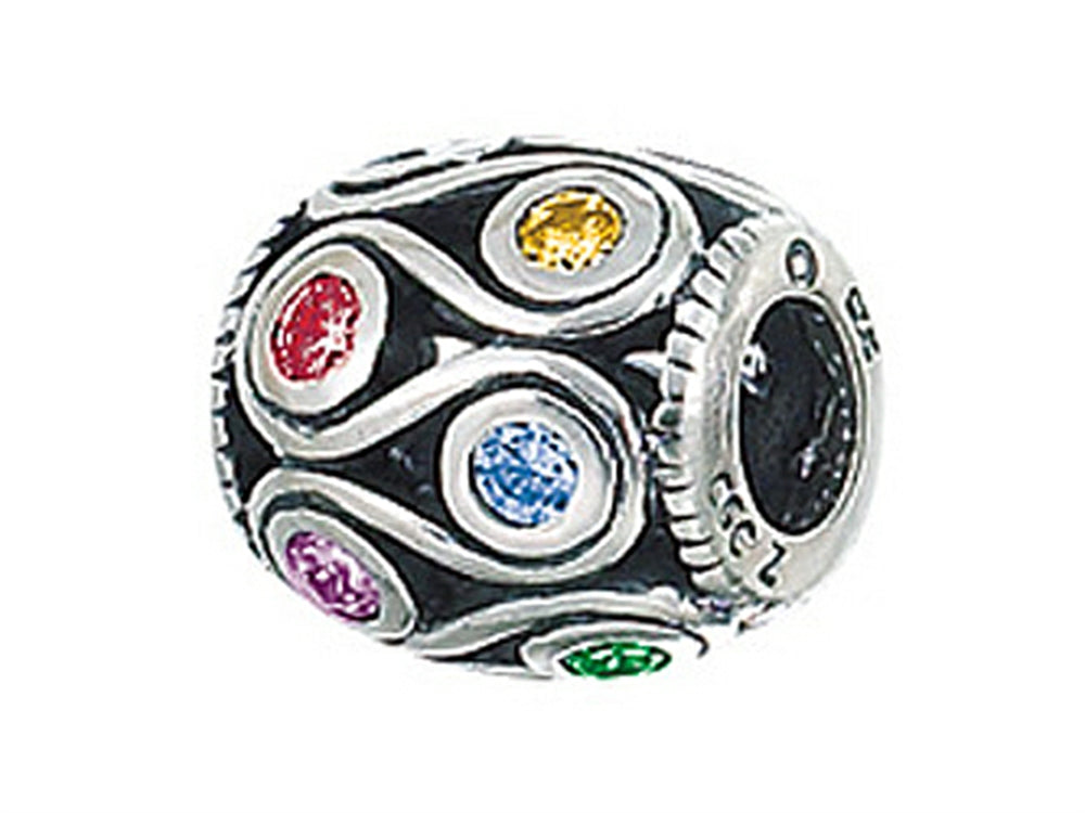 Zable™ Sterling Silver Loops With Multicolor Crystals Bead / Charm