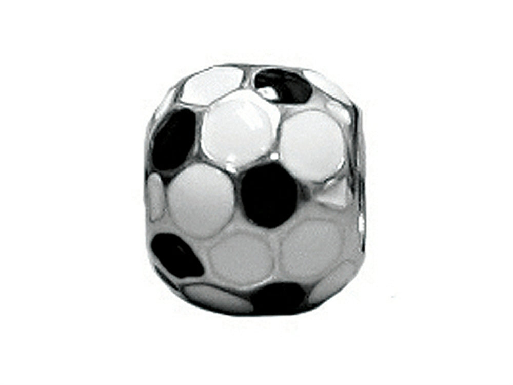 Zable™ Sterling Silver Soccer Ball, Enameled Bead / Charm