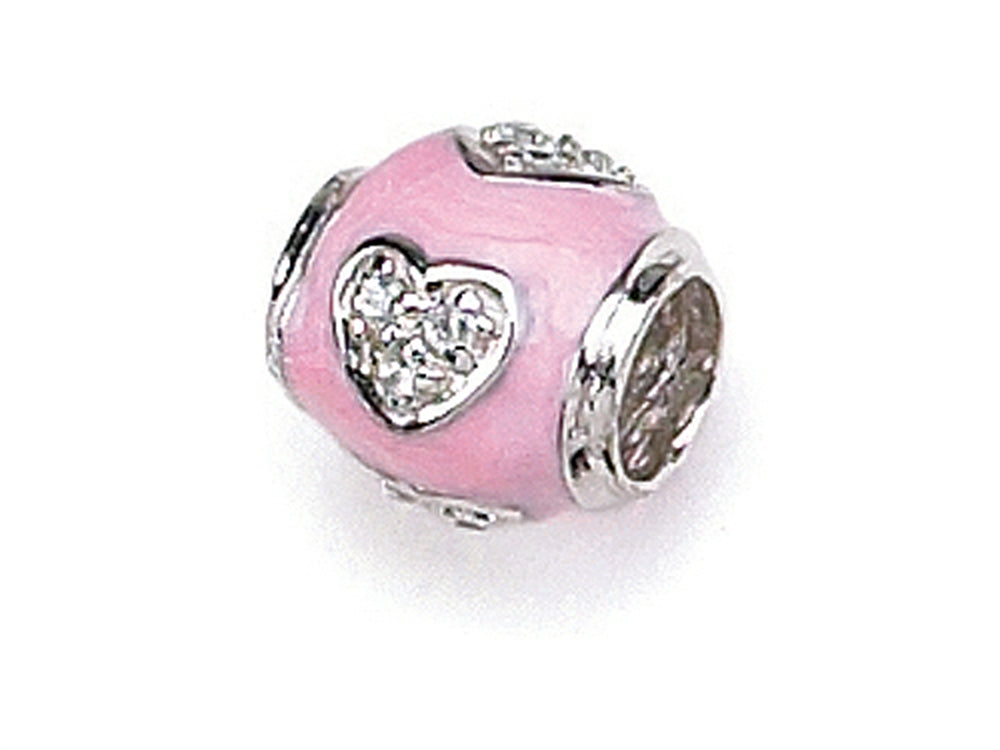 Zable™ Sterling Silver Pink Enamel with CZ Heart Bead / Charm