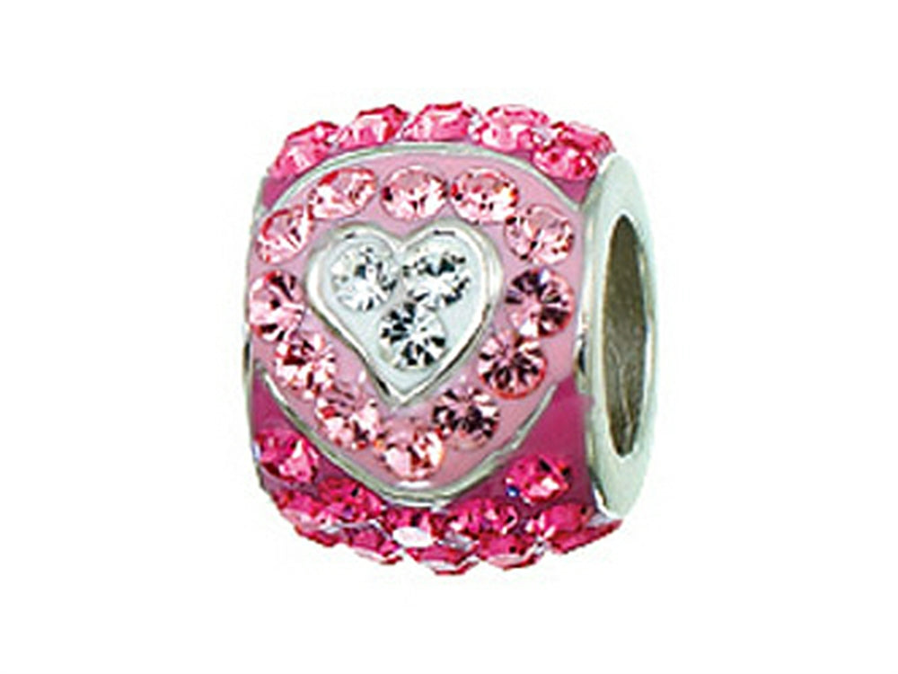 Zable™ Sterling Silver Heart with Pink and White Crystals Bead / Charm