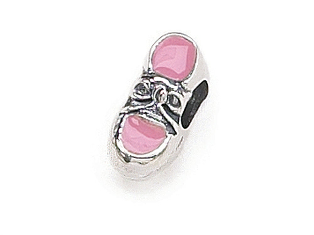 Zable™ Sterling Silver Engraveable Baby Shoe Pink Bead / Charm