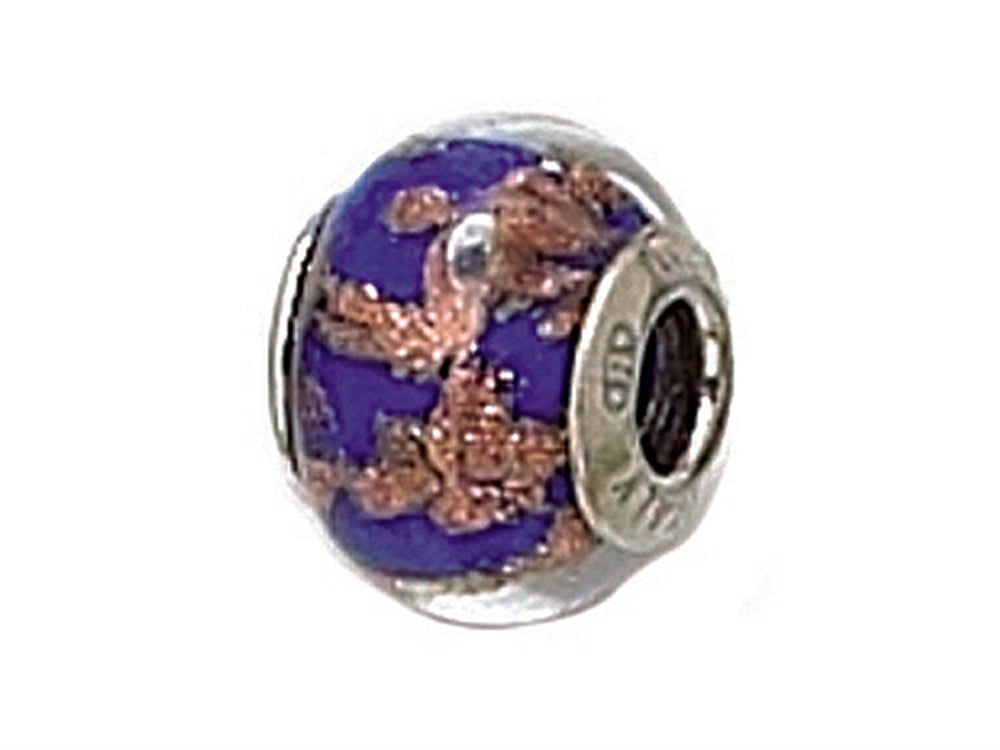 Zable™ Sterling Silver Blue with Copper Glitter Murano Glass Bead / Charm