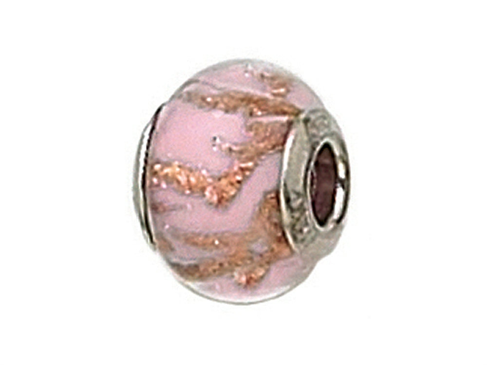 Zable™ Sterling Silver Pink with Copper Glitter Murano Glass Bead / Charm