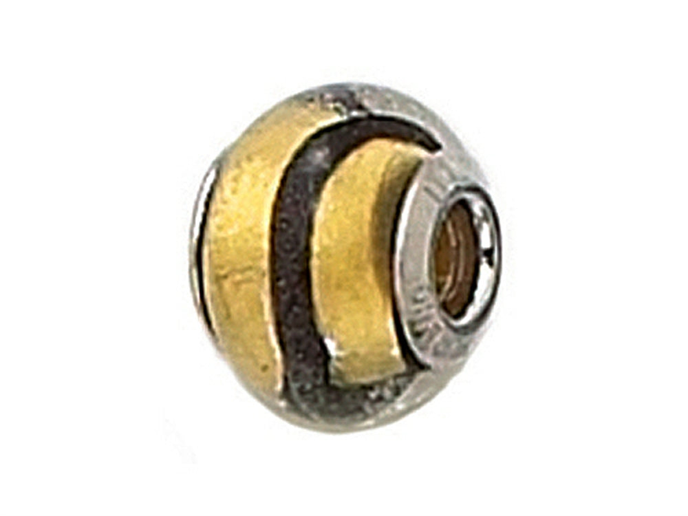 Zable™ Sterling Silver Gold with Black Strip Murano Glass Bead / Charm