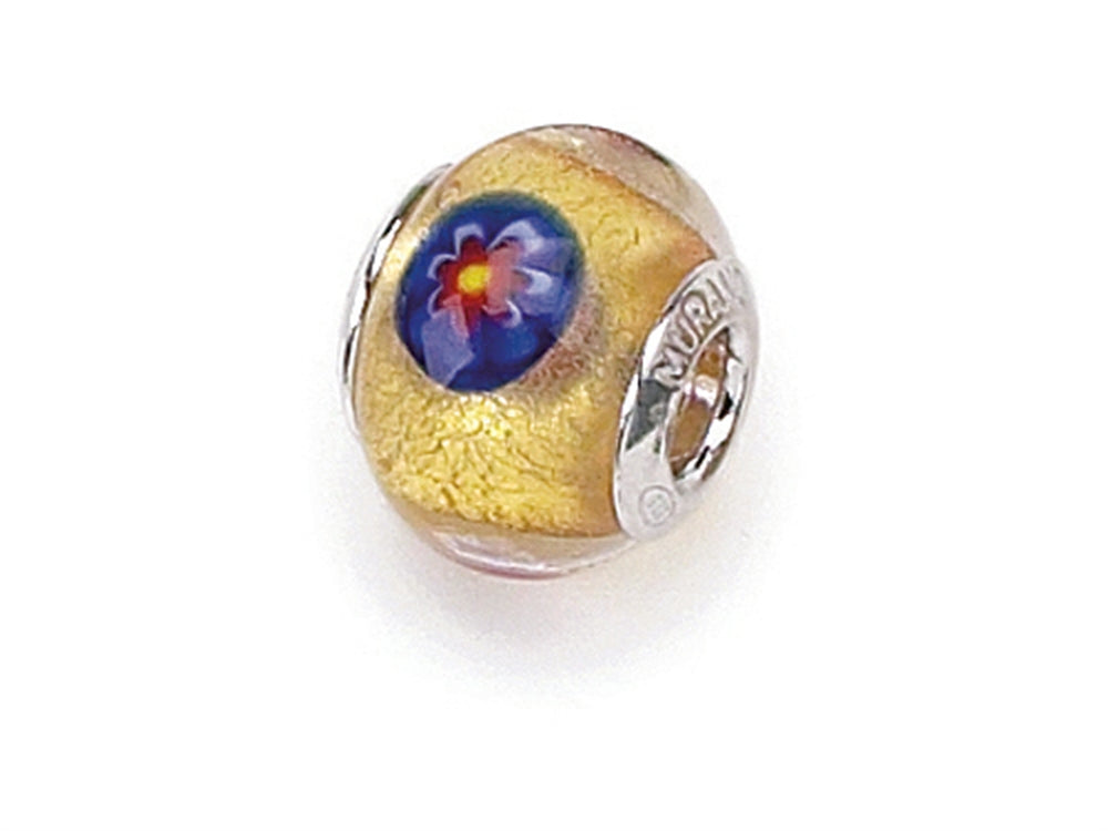 Zable™ Sterling Silver Gold Mosaic Flowers Murano Glass Bead / Charm