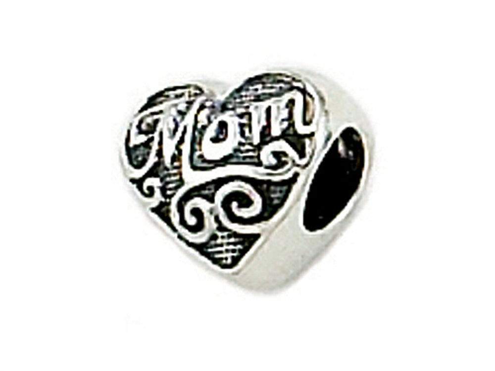 Zable™ Sterling Silver Mom Heart Shape Bead / Charm