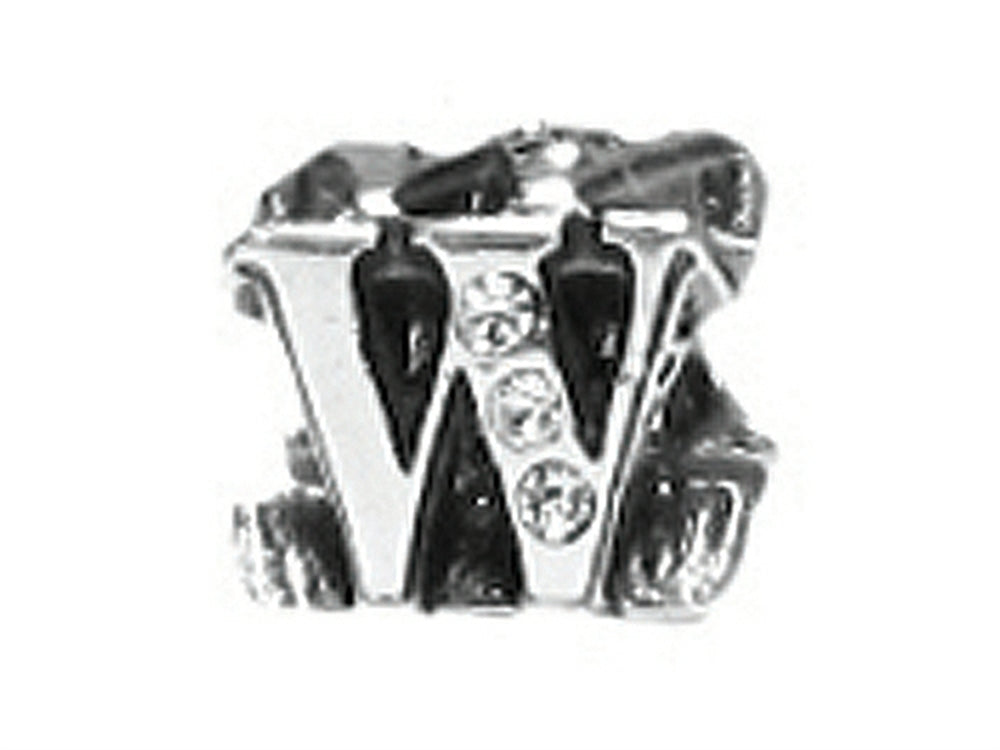 Zable™ Sterling Silver CZ Initial W Bead / Charm