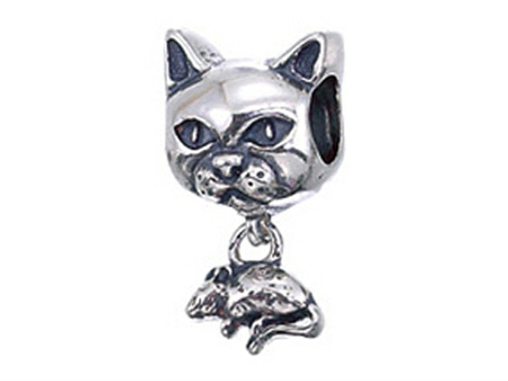 Zable™ Sterling Silver Cat with Mouse Bead / Charm