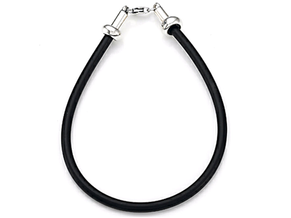 Zable™ Sterling Silver 3mm Rubber Bracelet 7.5 inches for use with Compatible Beads