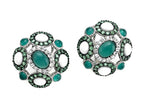 Carlo Viani® 925 Sterling Silver Silver Earrings, Mix of White Sapphire, Tsavorite, White Agate, and Onyx