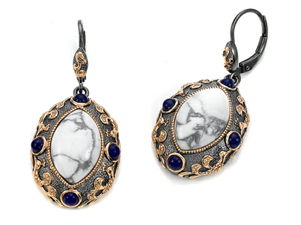Carlo Viani® Rose Gold Plated Howlite Earrings with Lapis Stones