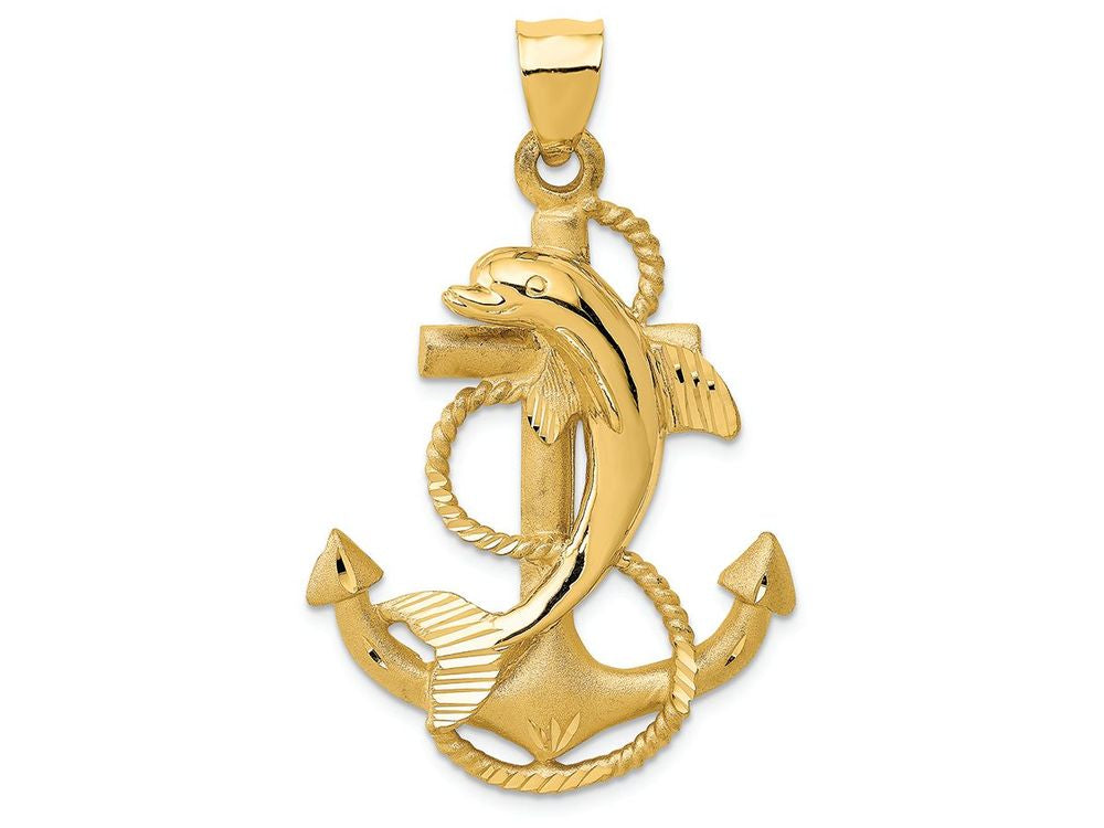 FJC Finejewelers 14k Yellow Gold Dolphin On Anchor Charm