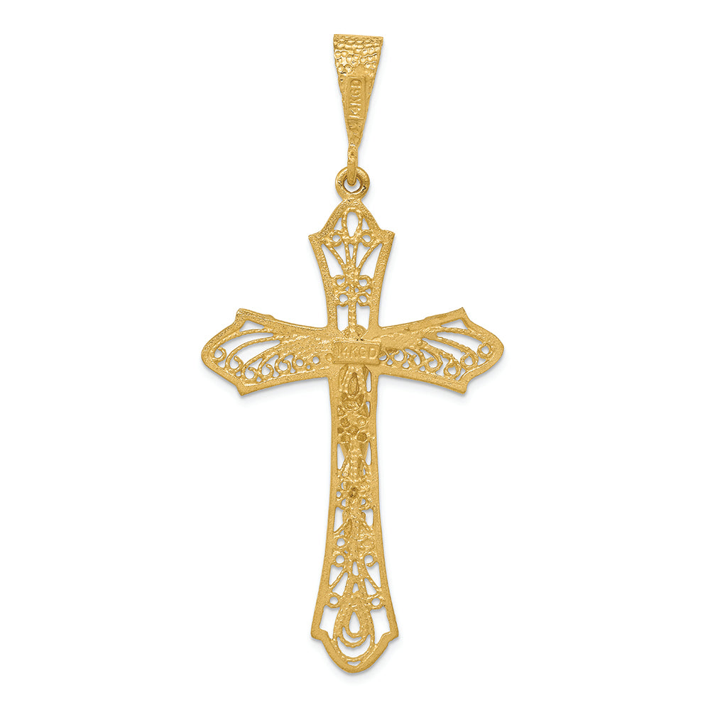 FJC Finejewelers 14k Yellow Gold Satin Bright Cut Crucifix Charm