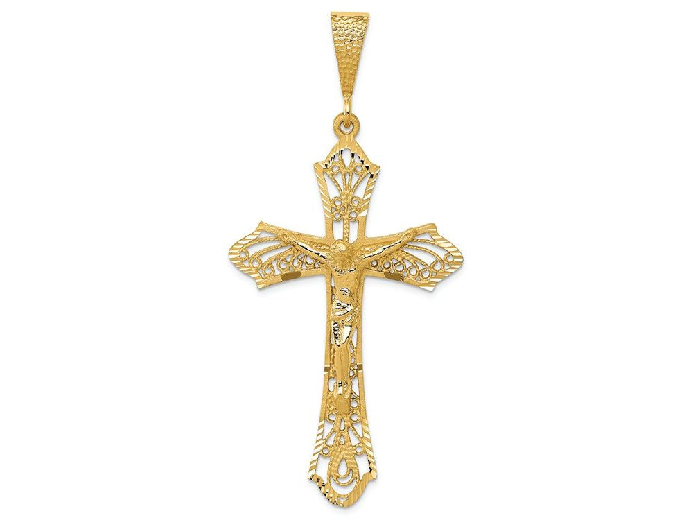FJC Finejewelers 14k Yellow Gold Satin Bright Cut Crucifix Charm