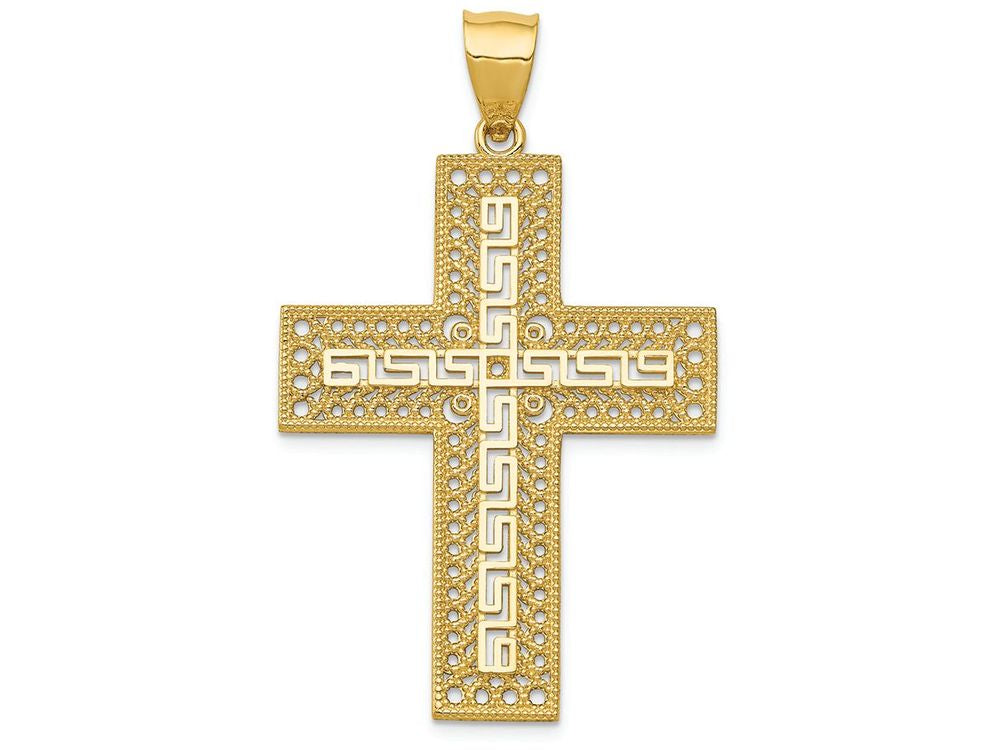 FJC Finejewelers 14k Yellow Gold Greek Key Filigree Cross Charm