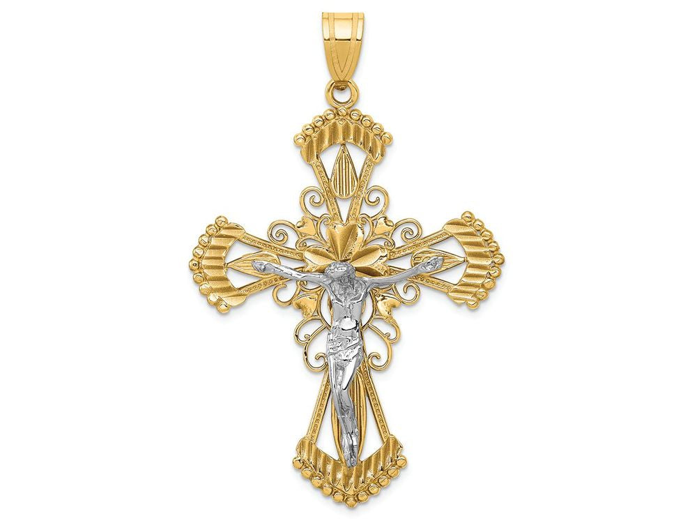 FJC Finejewelers 14k Two-tone Gold Bright Cut Crucifix Charm