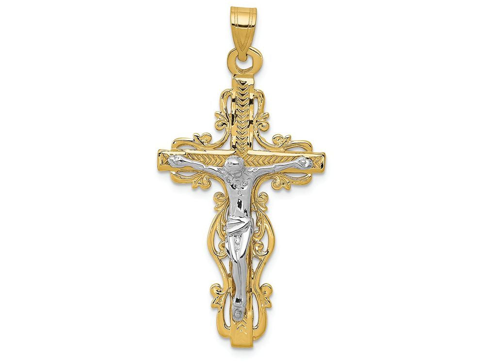 FJC Finejewelers 14k Two-tone Gold Bright Cut Crucifix Charm