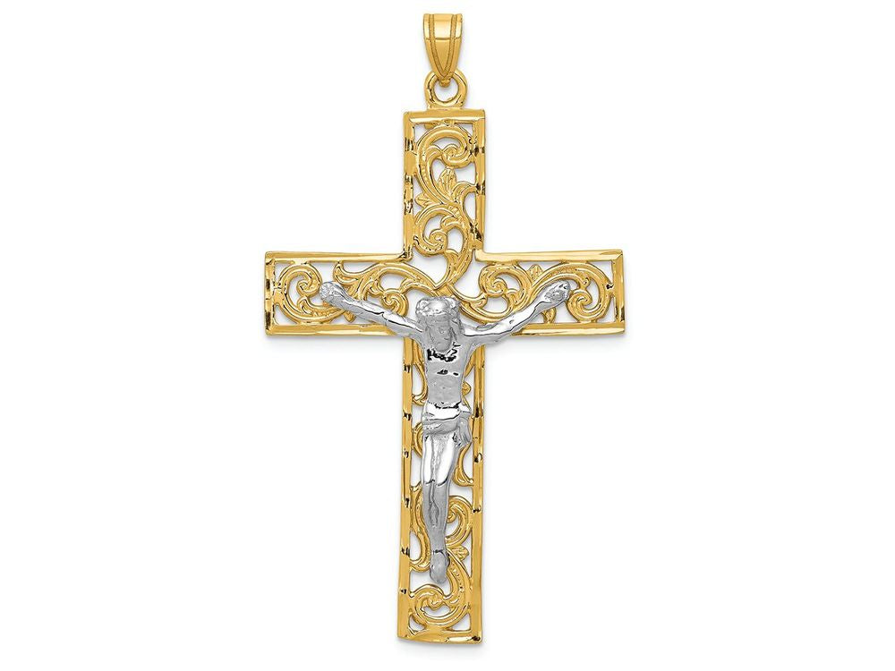 FJC Finejewelers 14k Two-tone Gold Bright Cut Crucifix Charm