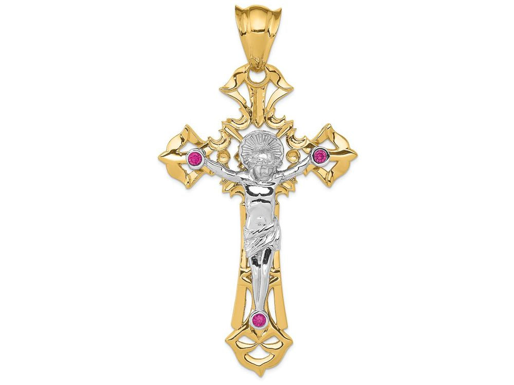 FJC Finejewelers 14k Two-tone Gold Polished with Red CZs Crucifix Charm