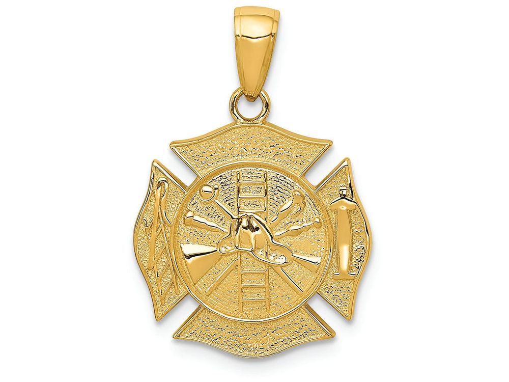 FJC Finejewelers 14k Yellow Gold Reversible Fire Department Shield Charm