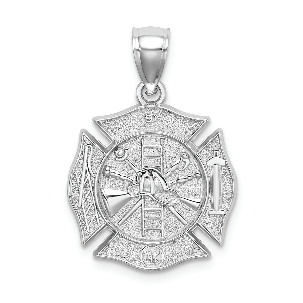FJC Finejewelers 14k White Gold 3d Fireman Shieldmaltese Cross Charm