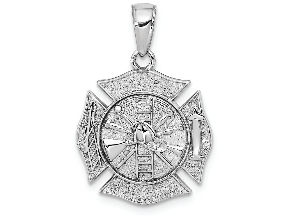 FJC Finejewelers 14k White Gold 3d Fireman Shieldmaltese Cross Charm