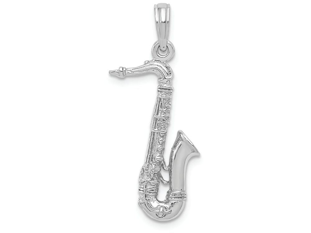 FJC Finejewelers 14k White Gold White 3d Tenor Saxophone Charm