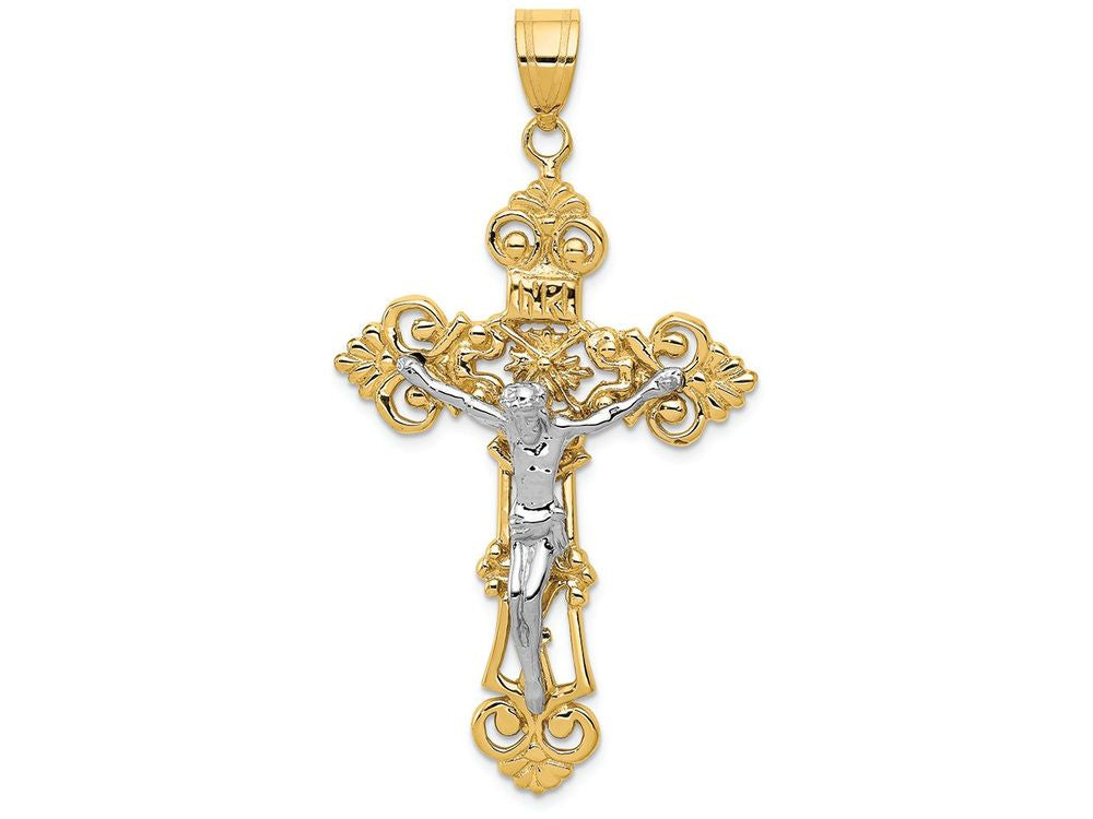 FJC Finejewelers 14k Two-tone Gold Inri Fleur De Lis Crucifix Charm