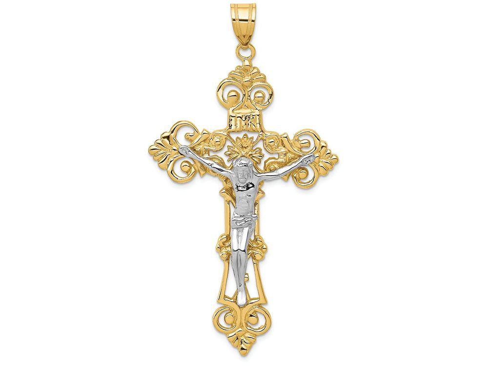 FJC Finejewelers 14k Two-tone Gold Inri Fleur De Lis Crucifix Charm