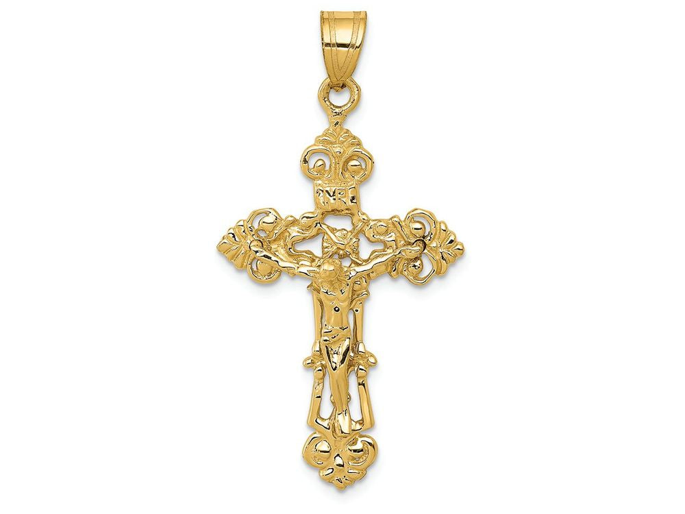 FJC Finejewelers 14k Yellow Gold Inri Fleur De Lis Crucifix Charm