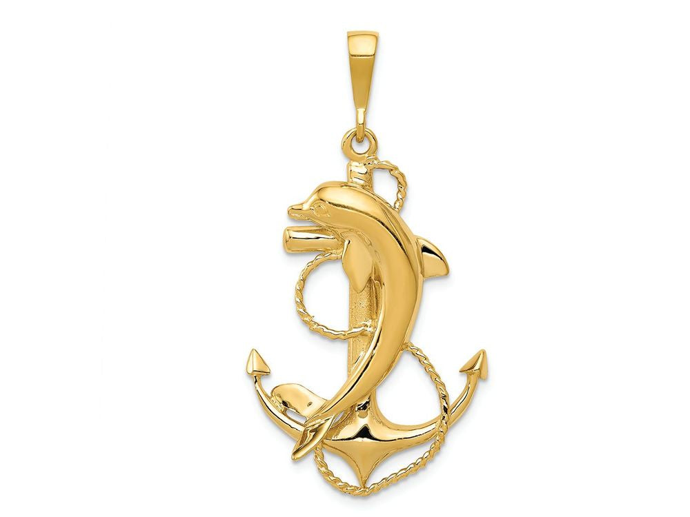FJC Finejewelers 14k Yellow Gold Solid Polished Anchor with Dolphin Charm