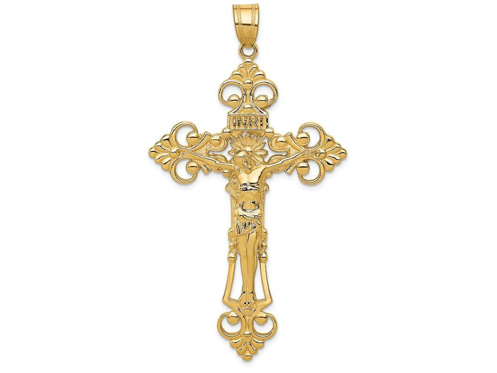 FJC Finejewelers 14k Yellow Gold Inri Fleur De Lis Crucifix Charm
