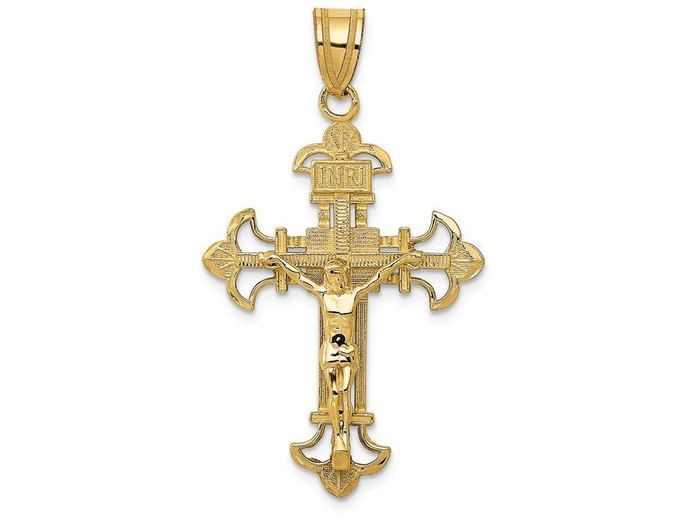 FJC Finejewelers 14k Yellow Gold Inri Fleur De Lis Crucifix Charm