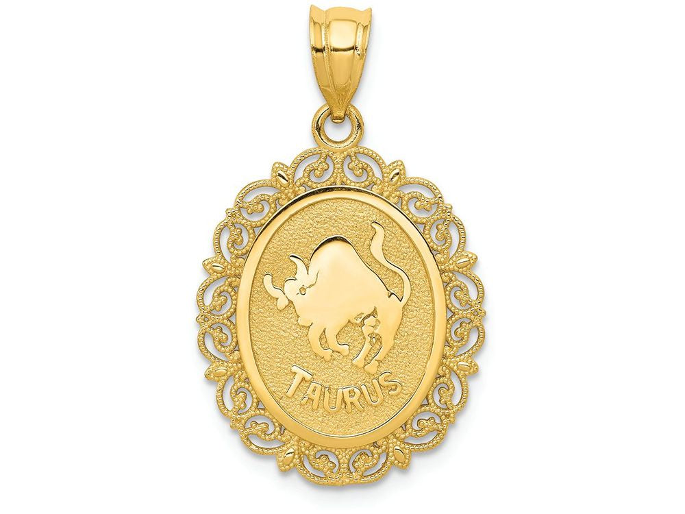 FJC Finejewelers 14k Yellow Gold Solid Satin Polished Taurus Zodiac Oval Charm